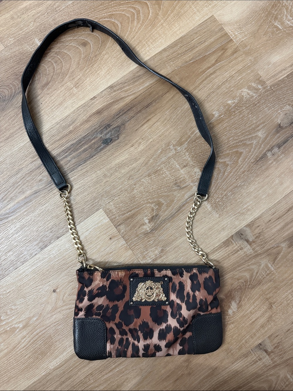 Juicy Couture Leopard-Print Crossbody with Black Trim and Gold Hardware